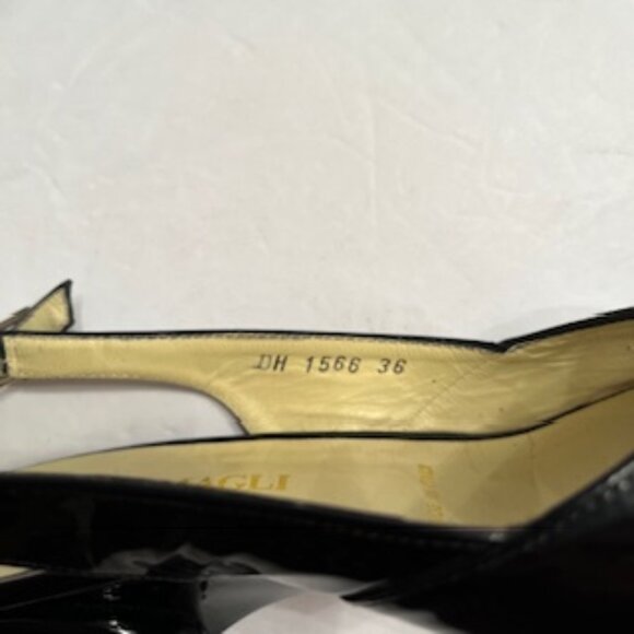 Bruno Magli Black Patent Leather Open Toe Slingback Wedge Sandals Sz 36 - Picture 6 of 7